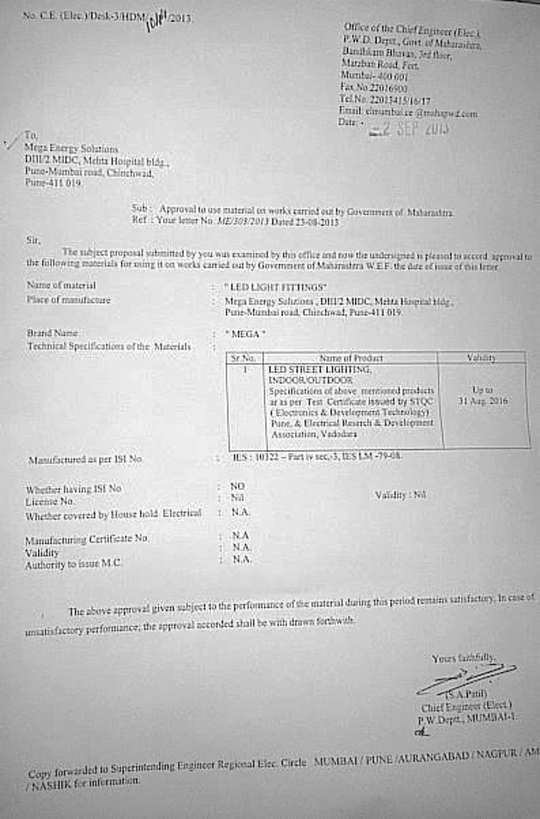 PWD Maharashtra Approval Letter